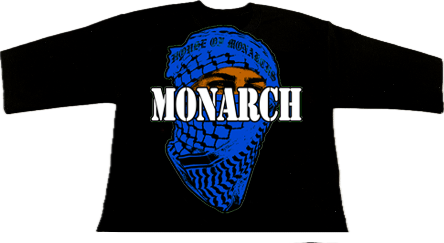 Black Monarch Blue Scarf Cropped T-Shirt