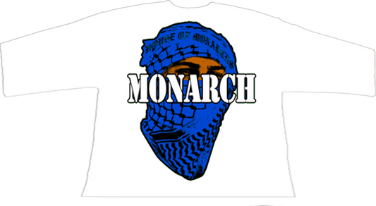 White Monarch Blue Scarf Cropped T-Shirt